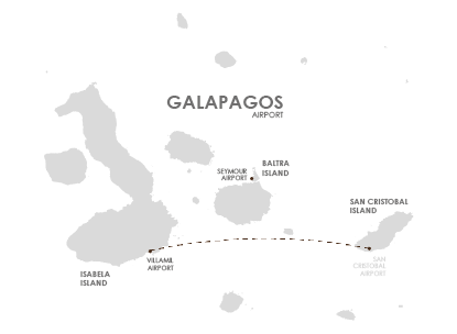 Mapa con la ruta de vuelo desde la isla Isabela a la isla Cristóbal en avioneta.